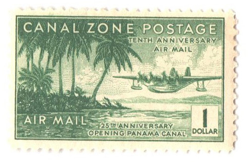 CZC20  - 1939 $1 Canal Zone Airmail - Pan Am Clipper Landing, green