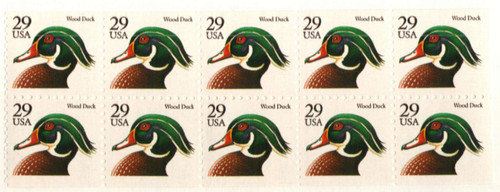 2484a  - 1991 29c Wood Duck,blk,bklt pane (10)