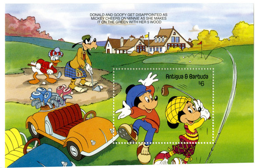 MDS231C  - 1991 Disney Friends - Play Golf, Mint Souvenir Sheet, Antigua-Barbuda