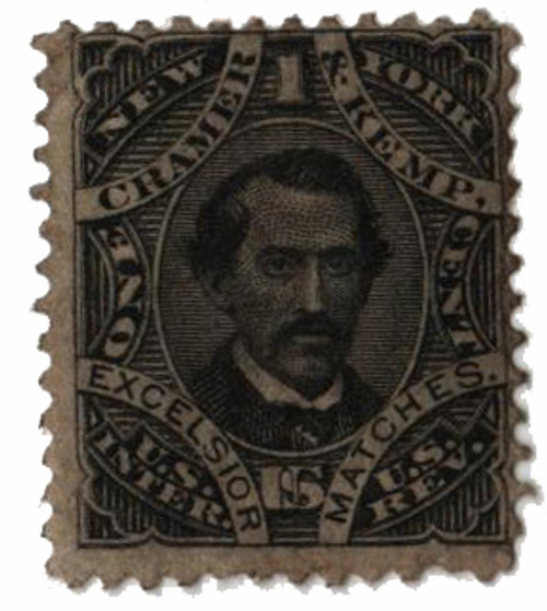 RO65a  - 1862-71 1c Proprietary Match Stamp - Cramer & Kemp, black, old paper