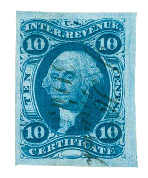 R33a  - 1862-71 10c US Internal Revenue Stamp - certificate, imperf, blue