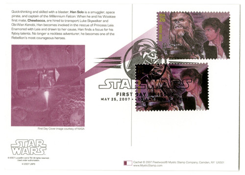 UX501x  - 2007 26c Star Wars-Hans Solo w/stamp add