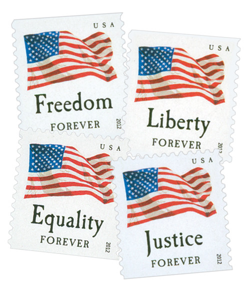 4641-44  - 2012 First-Class Forever Stamp - U.S. Flags: Equality, Justice, Freedom and Liberty (Ashton Potter, booklet)