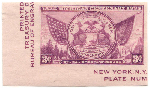 778c  - 1936 3c Michigan Centenary, imperf single