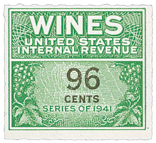 RE145  - 1942 96c Cordials, Wines, Etc. Stamp - Rouletted 7, watermark, offset, green & black