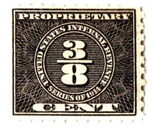 RB46  - 1914 3/8c Proprietary Stamp - offset, watermark, perf 10, black