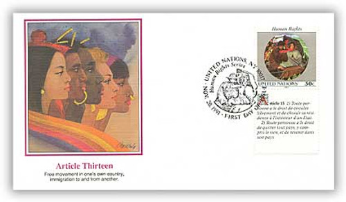 8A599F  - 1991 30c UN-Human Rights French Tab FDC