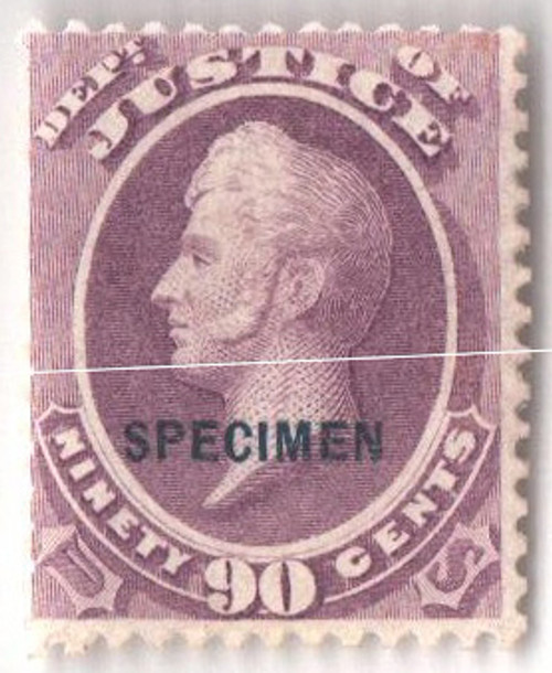 O34S  - 1875 90c purple, justice department, blue overprint