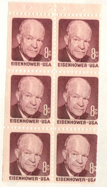 1395b  - 1970-74 8c Dwight D. Eisenhower, booklet pane of 6