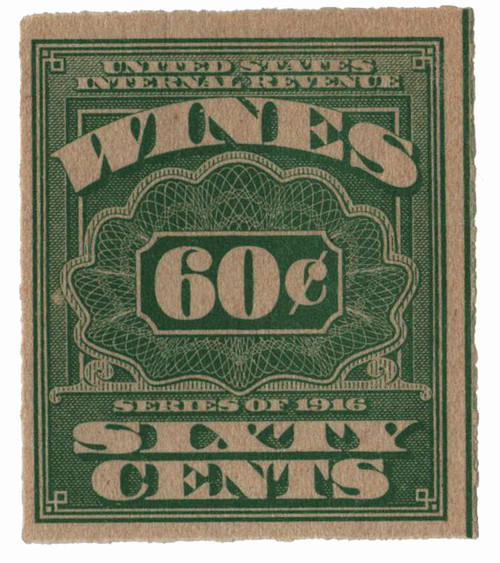 RE46  - 1916 60c Cordials, Wines, Etc. Stamp - Rouletted 31/2, watermark, offset, green