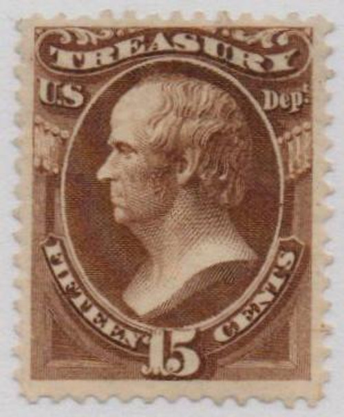 O79  - 1873 15c Brown, Treasury Department, Webster, Hard Paper