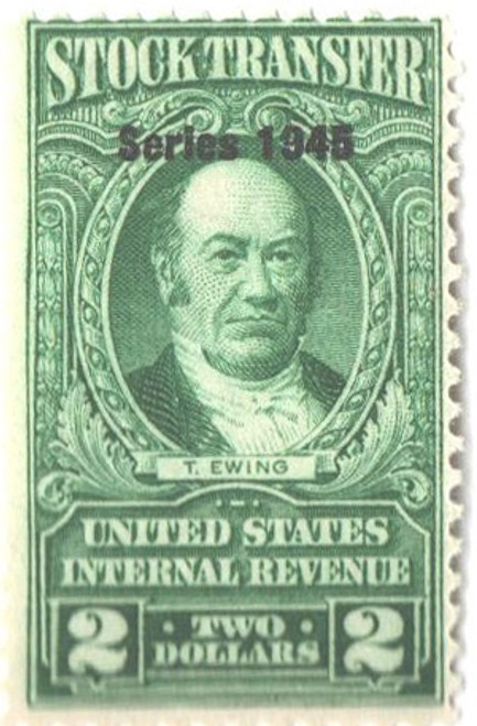 RD197  - 1945 $2 Stock Transfer Stamp, bright green, watermark, perf 11