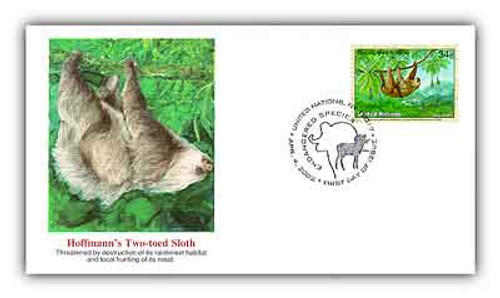 7277350  - 2002 34c NY Hoffmann's Two-toed Sloth FDC