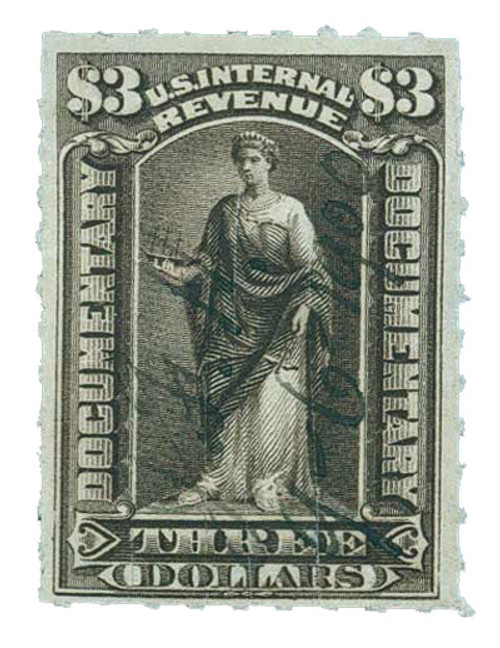 R174  - 1898 $3 US Internal Revenue Stamp - dark brown