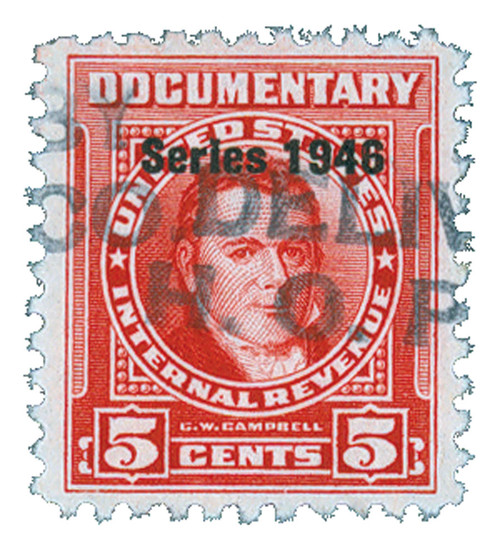 R440  - 1946 5c US Internal Revenue Stamp - watermark, perf 11, carmine