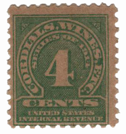 RE22  - 1914 4c Cordials, Wines, Etc. Stamp - watermark, perf 10, green