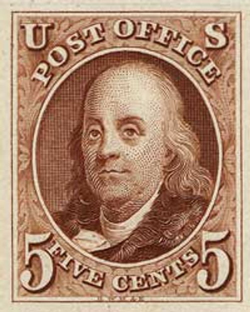 1b - 1847 5c Benjamin Frank, Orange Brown, Imperforate