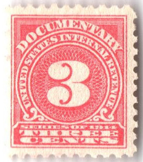 R198  - 1914 3c US Internal Revenue Stamp - offset, watermark, perf 10, rose