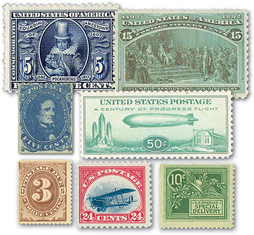 MUS023  - 1862-1933 US Historic Collection, Unused with Small Imperfections, Set of 7 Stamps
