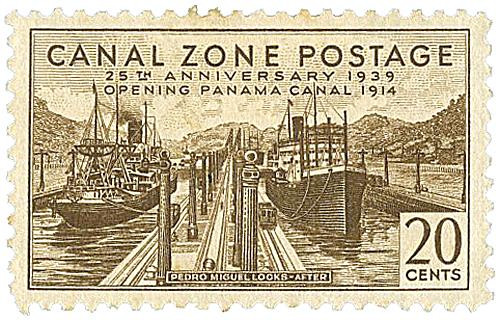CZ133  - 1939 20c Canal Zone - Pedro Locks After, Flat Plate Printing, unwatermarked, brown