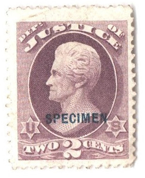 O26S  - 1875 2c purple, justice department, blue overprint