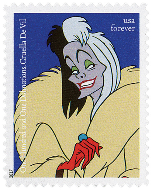 5219  - 2017 First-Class Forever Stamp - Disney Villains: Cruella De Vil from "One Hundred and One Dalmatians"