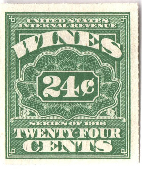 RE70  - 1933 24c Cordials, Wines, Etc. Stamp - Rouletted 7 watermark, offset, light green
