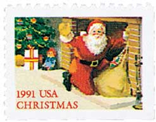 2584  - 1991 29c Contemporary Christmas: Santa in Fireplace