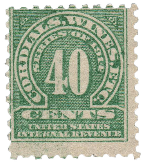 RE29  - 1914 40c Cordials, Wines, Etc. Stamp - watermark, perf 10, green