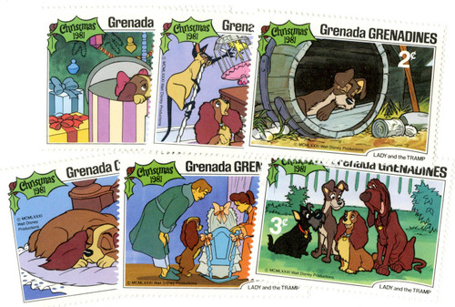 MDS131  - 1981 Disney's "Lady and The Tramp", Mint, Set of 5 Stamps, Grenadines