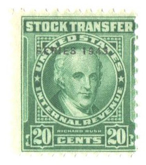 RD145  - 1943 20c Stock Transfer Stamp, bright green, watermark, perf 11