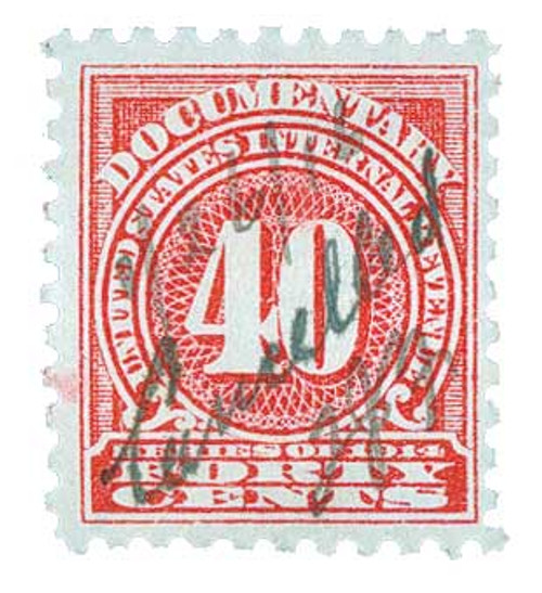 R203  - 1914 40c US Internal Revenue Stamp - offset, watermark, perf 10, rose
