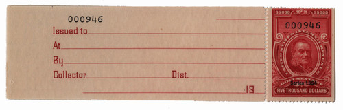 R686  - 1954 $5000 US Internal Revenue Stamp - no gum, perf 12, carmine