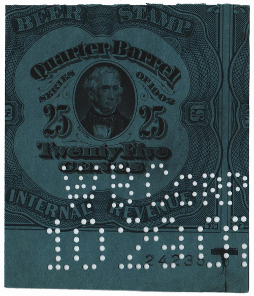 REA77a  - 1902 25c Beer Tax Stamp - green, dark blue paper