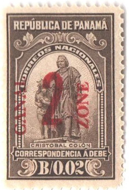 CZJ10  - 1919 2c on 2c Canal Zone Postage Due -Surcharged in Carmine, type III, olive brown