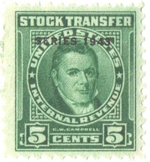 RD143  - 1943 5c Stock Transfer Stamp, bright green, watermark, perf 11