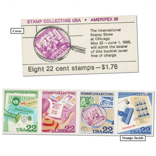 BK153  - 1986 Stamp Collecting Booklet - AMERIPEX Admission Ticket, 2 se-tens of 4