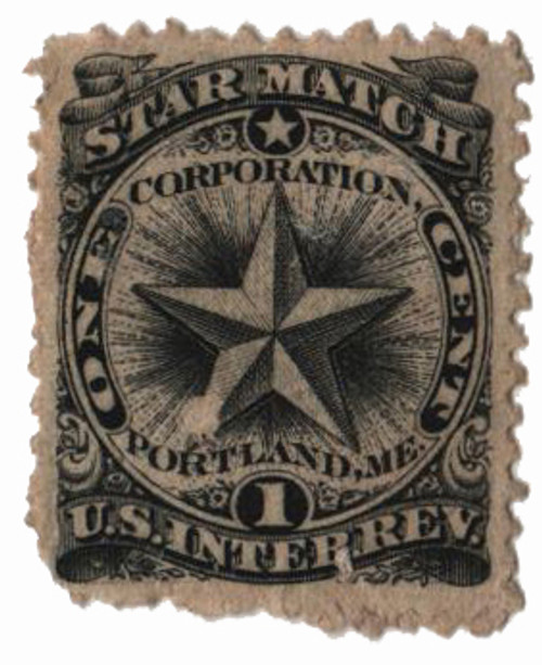 RO172d  - 1878-83 1c Proprietary Match Stamp - Star Match, black, double watermark