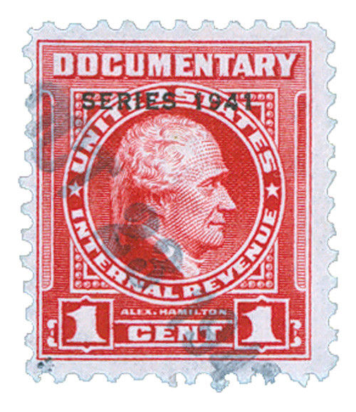 R311  - 1941 1c US Internal Revenue Stamp - watermark, perf 11, carmine