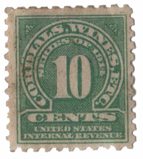 RE11  - 1914 10c Cordials, Wines, Etc. Stamp - watermark, offset, perf 10, green