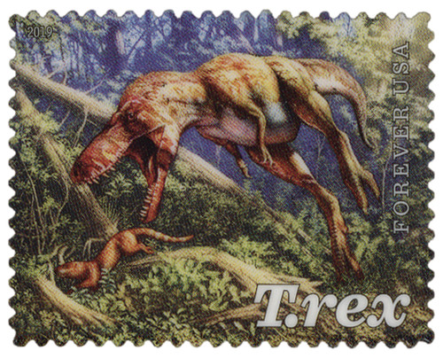 5413  - 2019 First-Class Forever Stamp - Juvenile T. Rex Pursuing Mammal
