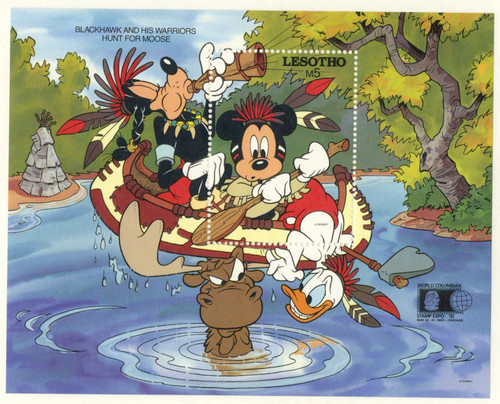 MDS375B  - 1992 Disney an Friends Commemorate World Stamp Expo 92, Mint Souvenir Sheet, Lesotho