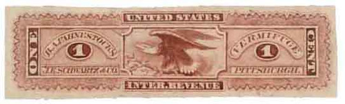 RS215b  - 1871-77 1c Proprietary Medicine Stamp - lake, imperf silk paper