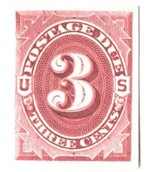 J17P4  - 1887 3c Postage Due - plate on card, red brown