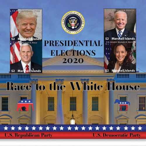 MFN072  - 2020 $2 Presidential Elections - Biden & Harris, Trump & Pence, Mint Sheet, Marshall Islands