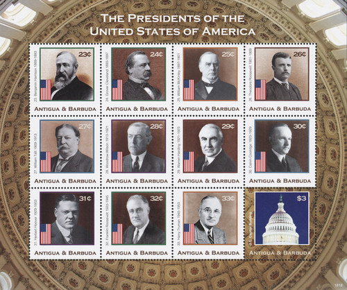 M12374  - 2018 Presidents of the United States, sheet of 12 stamps, Harrison - Truman, plus Capitol Building Stamp