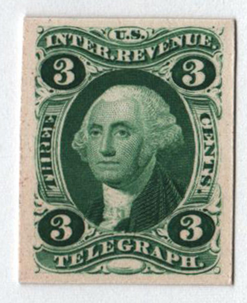 R19P4  - 1862-71 3c US Internal Revenue Stamp - Telegraph, green