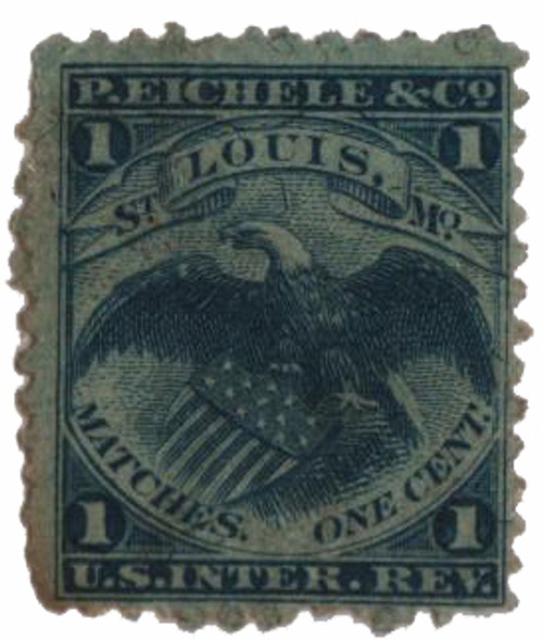 RO77b  - 1871-77 1c Proprietary Match Stamp - P. Eichele & Co, blue, silk paper