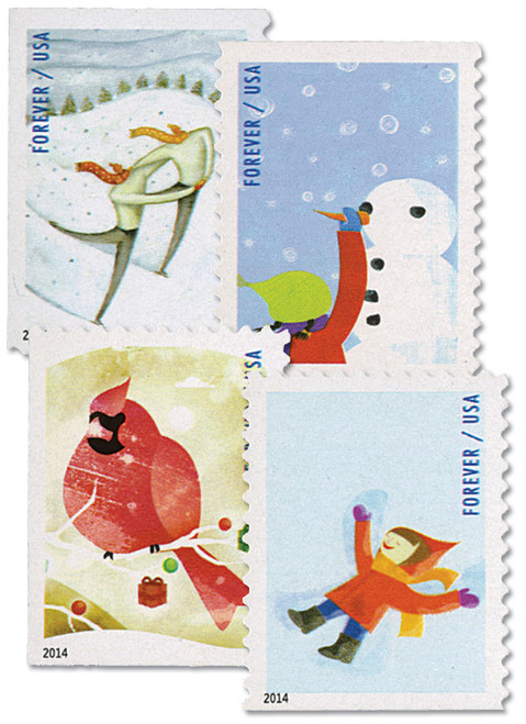 4937-40  - 2014 First-Class Forever Stamp - Winter Fun (CCL Label, booklet)