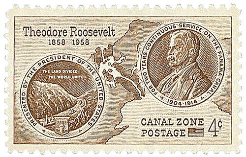 CZ150  - 1958 4c Canal Zone - Roosevelt & Map, brown